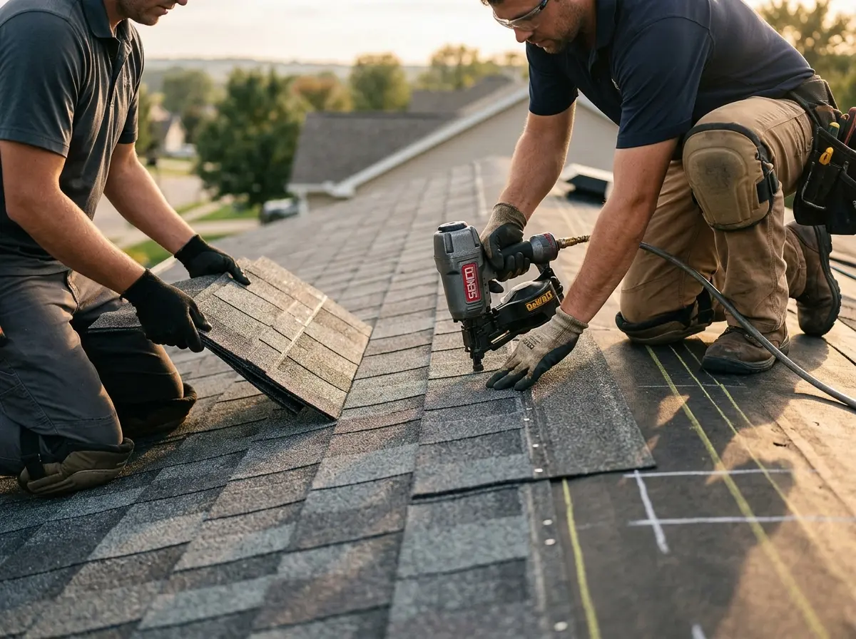 Professional roofer working on a residential roof in Kings Mountain